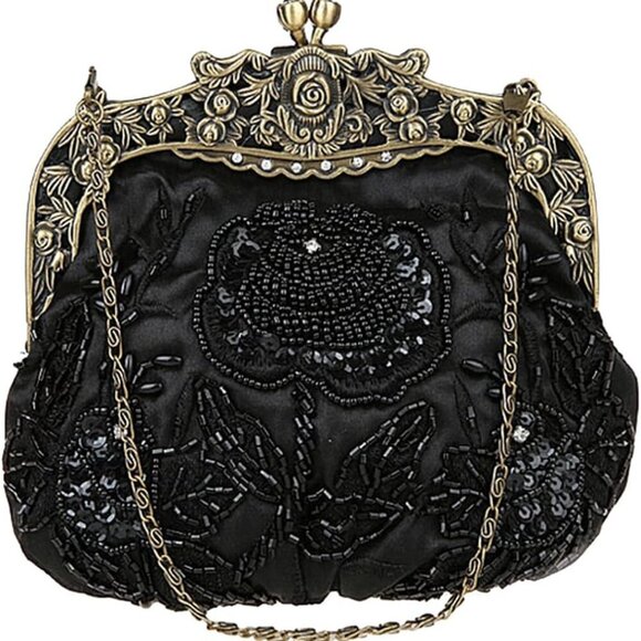 Women's Vintage Beaded Sequin Flower Evening Handbags - Picture 1 of 9